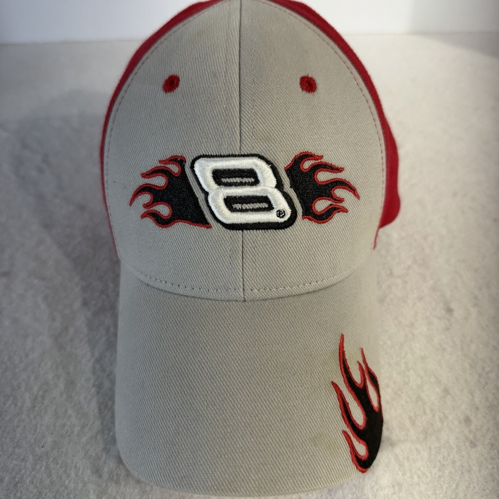 Vintage Dale Jr #8 NASCAR Hat Chase Authentics Youth Red Gray Flames Strapback